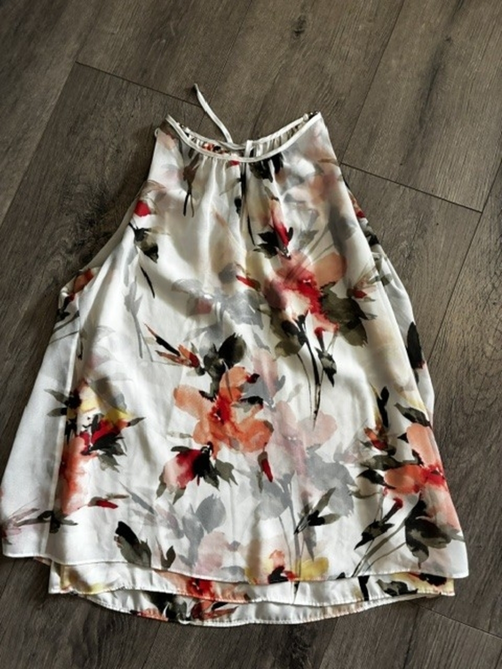 White House Black Market White Floral Halter Top with Coral Accents - Picture 2 of 7